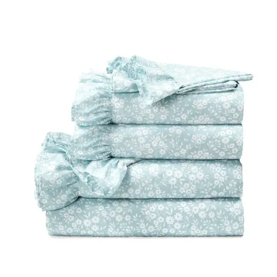Soft Fabric 6-Piece Ruffle Floral Bedding Sheet Set Polyester {7}