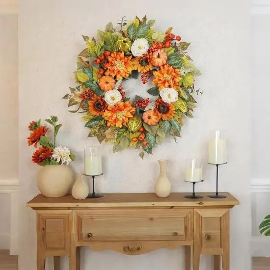 Autumn Wreath with Pumpkins, Peony, Sunflowers & Dahlias {6}