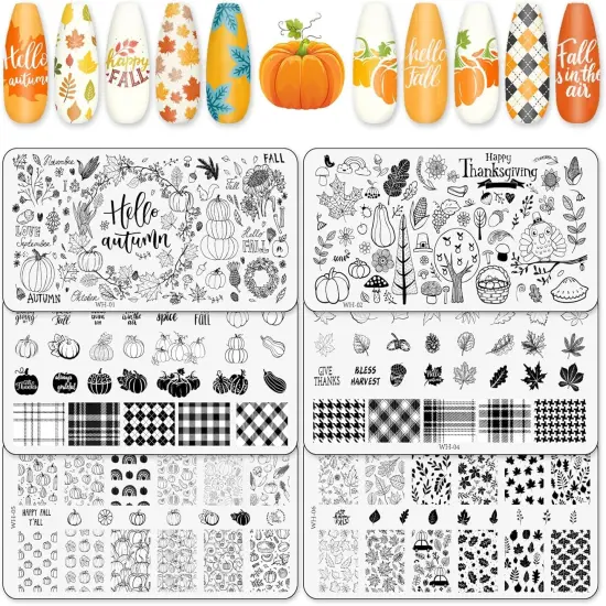 6Pcs Fall Thanksgiving Theme Nail Art Stamping Plate {1}