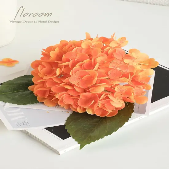 4 Pcs 20" Hydrangea Artificial Flowers - Tangerine Orange {3}