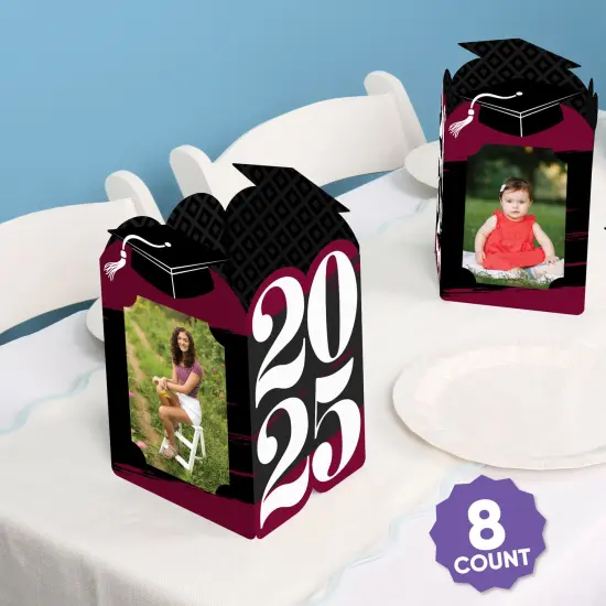 Big Dot of Happiness Maroon 2025 Graduation Photo Holder Centerpieces, 4x6 Picture Display Box, Table Decoration Centerpiece for Burgundy Grad Party Decor, 8 Count {4}