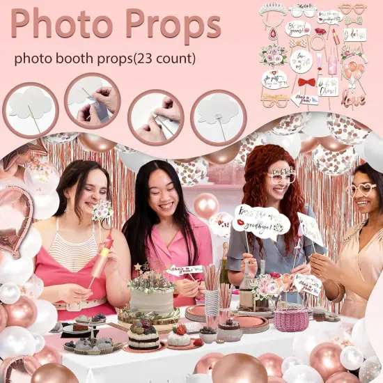 274 Pcs Rose Gold Bridal Shower Decorations, Bachelorette Party Decorations Favors - "BRIDE TO BE" Banner, Veil, Balloon, Photo Props, Tableware with Rose Gold for 25 Guests {5}