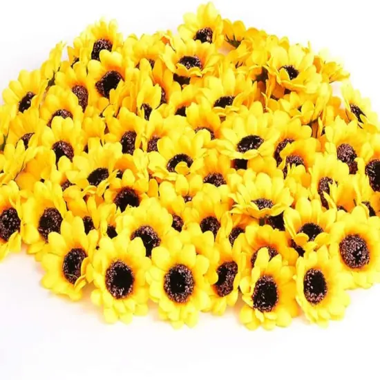 50 Pcs Summer Mini Artificial Sunflower Heads &ndash; 1.8" Bright Yellow Silk Flowers for DIY & Home Decor Floral Arrangements {1}