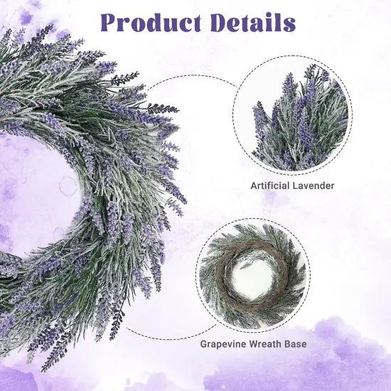 18 Inch Artificial Lavender Spring Wreath for Front Door Wall {3}