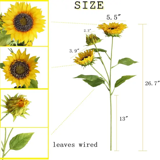 Summer Floral Arrangement - 2PCS Artificial Sunflowers Silk Flowers with Stems for Home, Office, and Shop Decor {4}