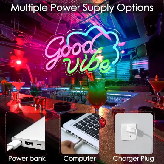 Good Vibe Neon Sign &ndash; Pink LED Wall Decor for Bedroom, USB Powered & Dimmable Summer Accent Light {3}