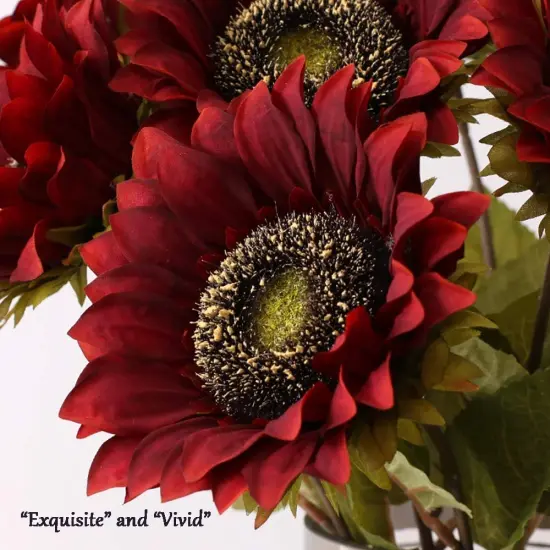 Summer Floral Arrangement - 7PCS Artificial Burgundy Sunflowers with Silk Flowers {3}