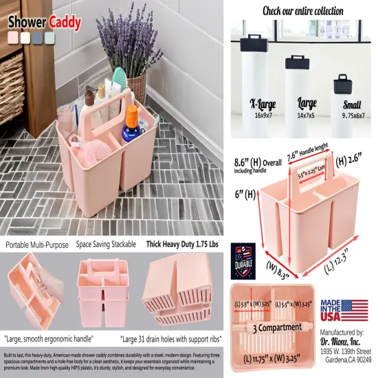 Enjoy Organizer | Shower Caddy Organizer with Handle, 3 Compartments, Portable Storage Bin for Bathroom, Dorm, Gym -Made In USA {4}