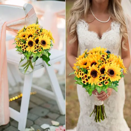 4 Pack Summer Artificial Sunflower Bouquets &ndash; Bright Yellow Silk Sunflowers for Summer Home, Wedding, and Party Decor {4}