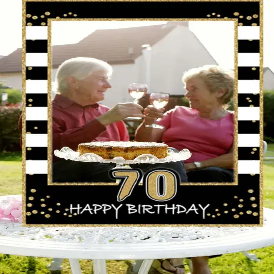 Black Gold Glitter 70th Birthday Party Photo Booth Props for Adults Kids Birthday Party Decorations Supplies (70th) {2}