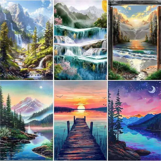 6 Pack Adults Paint by Numbers, Landscapes-(12x16inch) {1}