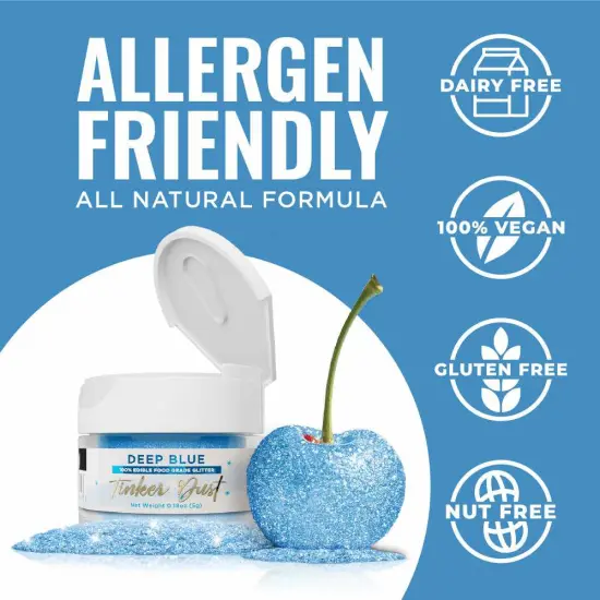 Bakell - Deep Blue Tinker Dust Edible Glitter (5g, 1x Jar) for Food, Desserts, and Beverages! {2}