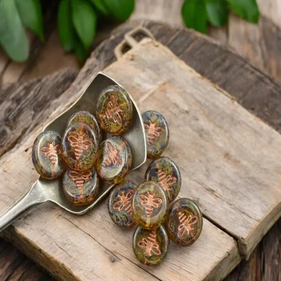 *12* 12mm Copper Washed Amber Bee Coin Beads {4}