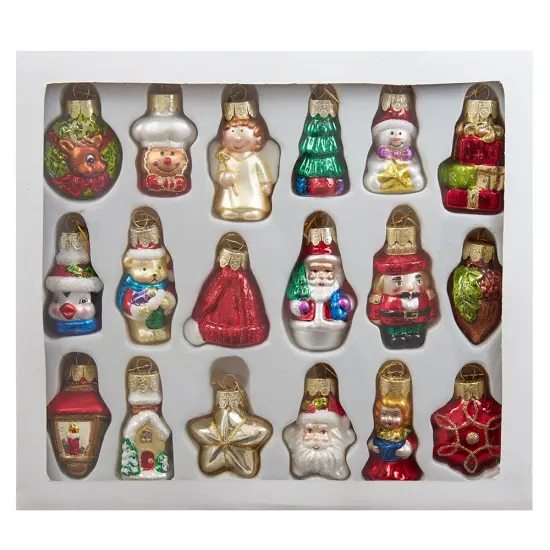 Kurt Adler 2-2.5-Inch Mini Christmas Shape Glass Ornaments, 18 Piece Set {1}