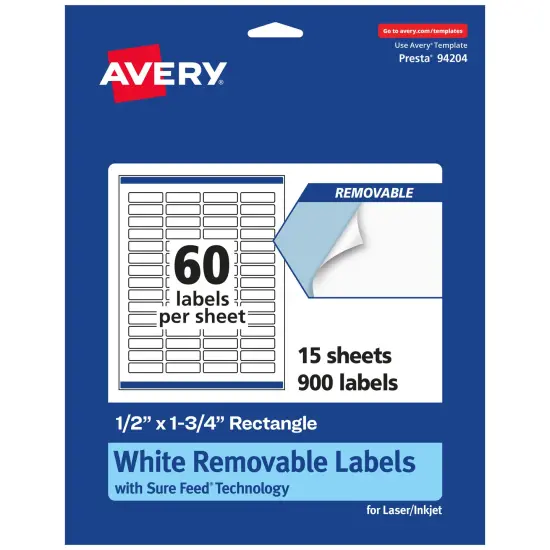 Avery Matte White Removable Rectangle Labels with Sure Feed Technology, Print-to-the-Edge, .5" x 1.75" {1}