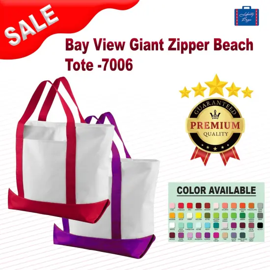 Liberty Bags&reg; Bay View Giant Zipper Beach Tote WHITE/ BLACK {2}