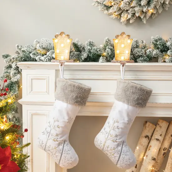 Set of 2 7.50"H Marquee LED Wooden/Metal Gift box Stocking Holders {2}