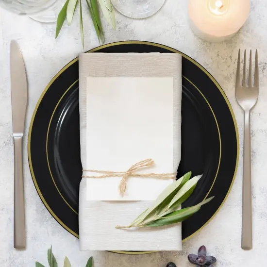 Lot45 Black and Gold Plastic Plates 7.5 Inch - Black Plastic Plates Bulk 100pk {7}