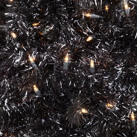 Northlight Pre-Lit Artificial Tinsel Halloween Tree - 9' - Black - Clear Lights {5}