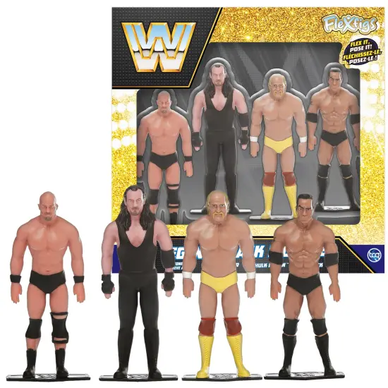 FleXfigs: WWE Legends - 4 Character Pack - Pro Wrestler Articulated Action Figures, Flex It - Pose It!, Collectible Toy Miniatures, Licensed, Kids 3+ {7}