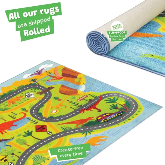 KC Cubs: Educational Rug: Dinosaur World Safari Road Map - 3x5' Playmat - Interactive Play, Activity Area Carpet, Bedroom-Classroom, Baby-Toddler-Kids {3}