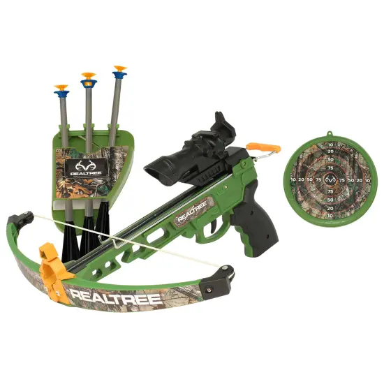 RealTree: Toy Pistol Crossbow Set - 14" - Green-Camo - 3 Suction-Tipped Arrows, Target, LED Scope, Ergonomic Grip, Shoots Up to 40', Archery, Kids 8+ {6}
