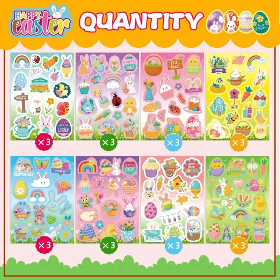 378 PCS Easter Stickers for Kids, Spring Stickers Assorted Easter Egg Bunny Stickers Easter Basket Stuffers, Easter Gifts, Teacher School Classroom Party Favors Supplies for Kids {2}