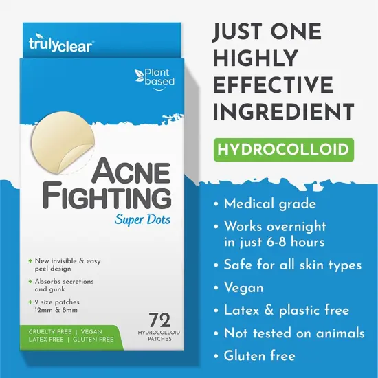 Truly Clear: Hydrocolloid Acne Fighting Super Dots - 72ct - 2 Size Patches, Zit & Blemish Covers, Face-Body, Vegan Skincare, Overnight Spot Treatment {5}
