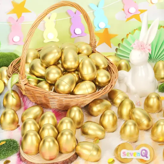 Fillable Easter Eggs 50Pcs Plastic Golden Eggs for Easter Basket Stuffers,Easter Gifts for Kids Party Favors Pinata Candy Goodie Bags Treasure Box Toys Fillers Easter Egg Hunt Games Decorations {2}