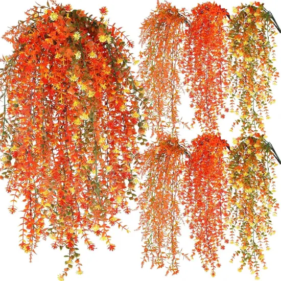 6 Pcs Artificial Hanging Plants Fall Faux Eucalyptus Leaf Fall {1}