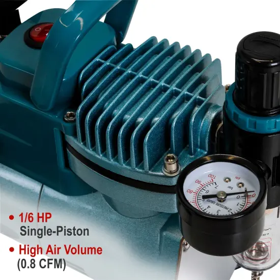 TC-40 - Cool Runner Professional High Performance Single-Piston Airbrush Air Compressor with 2 Holders, Regulator, Gauge, Water Trap Filter & Air Hose {4}