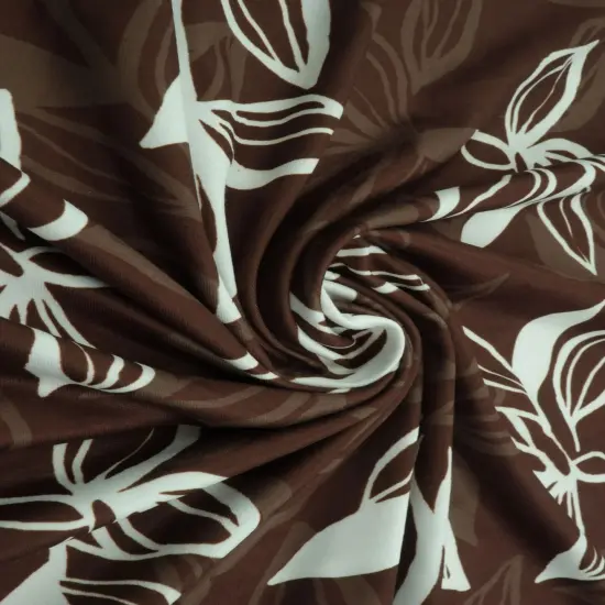 1 Yard Brown Leaf Print DTY Brushed Fabric Soft Lightweight Stretch Polyester 58/60 Inch Wide {1}