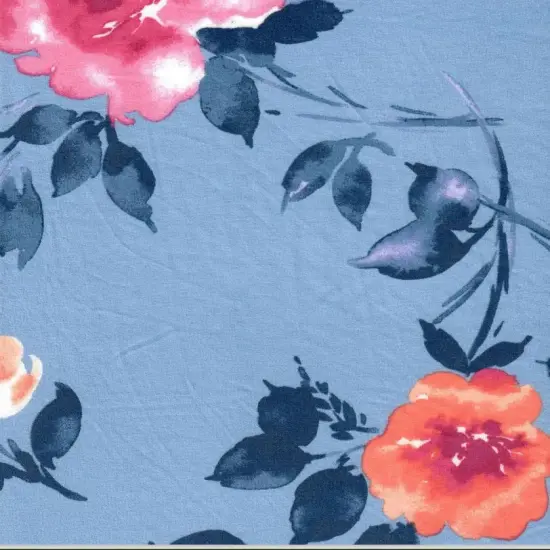 Watercolor Floral Knit Fabric DTY Brushed Soft Stretch 58/60" Wide CHAMBRAY {1}
