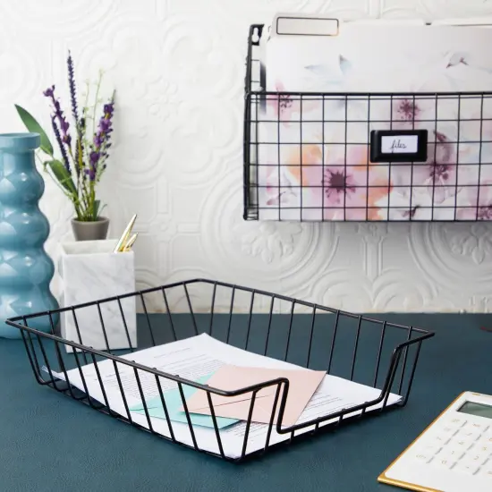 Wire Desk Tray Organizers for Letter-Size Paper, Black Baskets for Classroom, Versatile Storage Solution (3 Pack) {2}