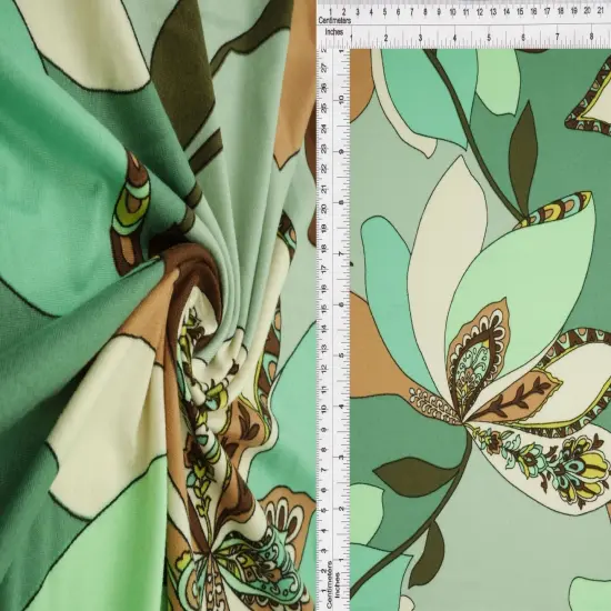 Soft Floral Garden Brushed DTY Knit Fabric Stretch Material 58/60" Wide PINK YELLOW {7}