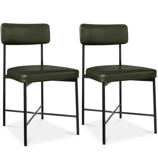 Best Choice Products Faux Leather Dining Chair Set of 2, Standard Height w/ Metal Frame Moss Green {1}