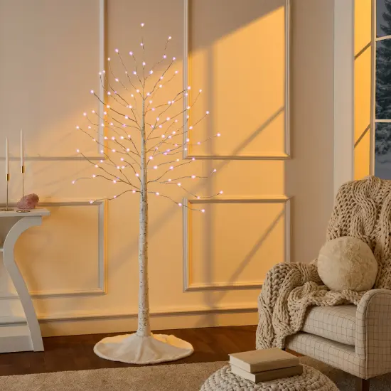 Best Choice Products Set of 3 Lighted Twig Birch Trees, 4ft, 6ft, 8ft w/ 300 LEDs, Warm White, Multicolor Lights {6}