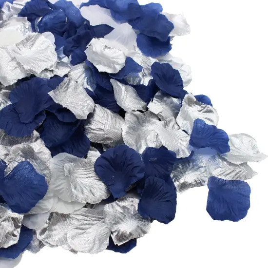 900PCS Navy Blue Silver White Artificial Flowers Silk Rose Petals Flower Girl Scatter Petals for Wedding {1}