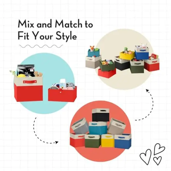 2pc Folding Storage Bins Set - 10.5” Bin Organizers with Handles - Black Closet Organizers & Storage for Toys, Games, Shoes - Foldable Cube Storage Organizer Bins for Playroom, Nursery {5}