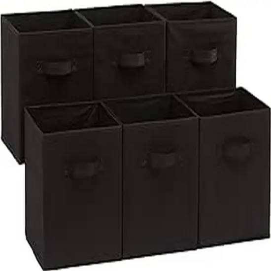 Amazon Basics Cube Organizer Storage Bins Handles, Collapsible Fabric, Pack of 6, 10.5"x10.5"x11", Black {1}