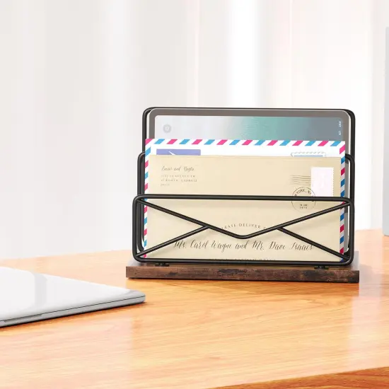 Desktop Mail Sorters Mail Organizer-with 2 Slot Matte Black Metal Desktop Mail Sorter Metal Storage File Holder Letter Sorter Organizer for Home or Office Desktop {3}