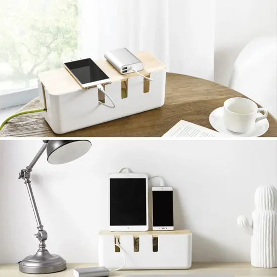 Cable Management Box by Baskiss, 12x5x4.5 inches, Wood Lid, Wire Organizer for Desk TV Computer USB Hub System to Cover and Hide & Power Strips & Cords {3}