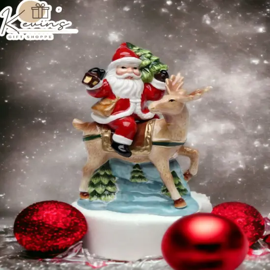 Ceramic Christmas Santa Claus Riding Reindeer Salt & Pepper Shakers, Home Décor, Gift for Her, Gift for Mom, Kitchen Décor, Christmas Décor {1}