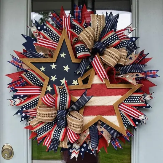 Independence Day Wreath Patriotic Stars Wreath Wall Hanging {1}