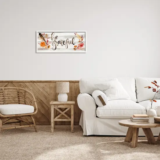 Be Grateful Boho Calligraphy Rustic Autumn Flowers Framed Giclee Art Black {8}