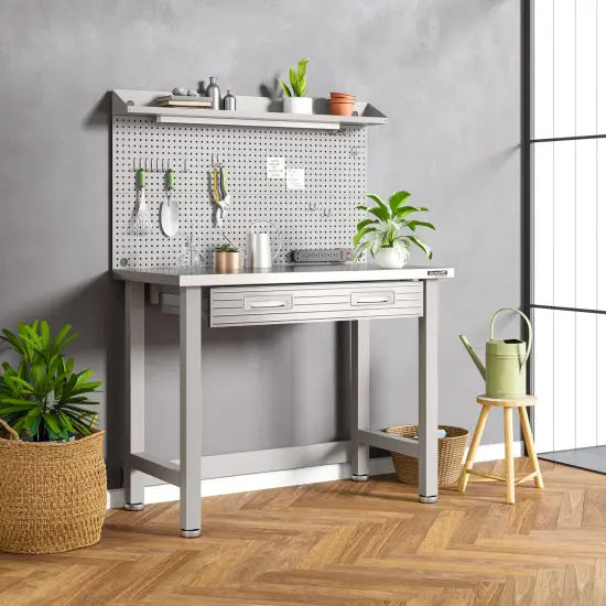 Seville Classics UltraHD Lighted Workcenter w/ Stainless Steel Top and Pegboard Granite {5}