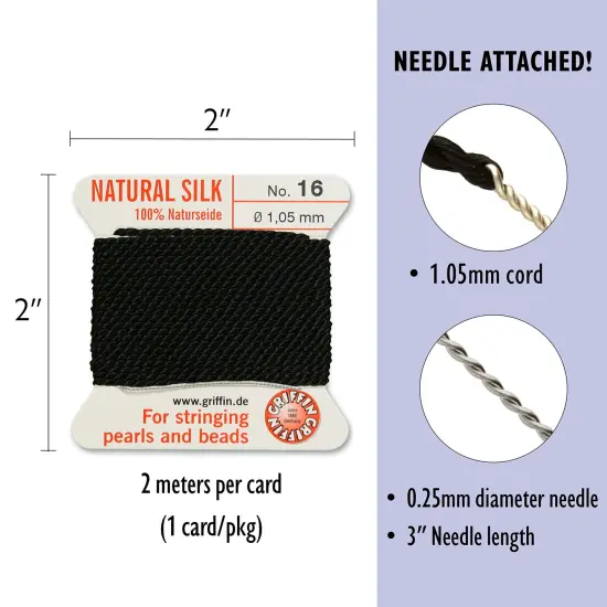 Size 16 Griffin Bead Cord 100% Natural Silk Black {4}
