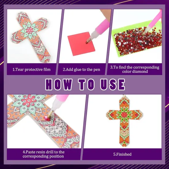 Painting Keychains Cross Diamond Art Keychains Kits for Adults Religious {4}