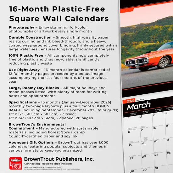 Dodge Charger OFFICIAL | 2026 12 x 24 Inch (Hanging) Monthly Square Wall Calendar | Foil Stamped Cover | Plastic-Free {6}