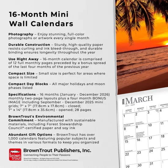 Beaches | 2026 7 x 14 Inch (Hanging) Monthly Mini Wall Calendar {6}